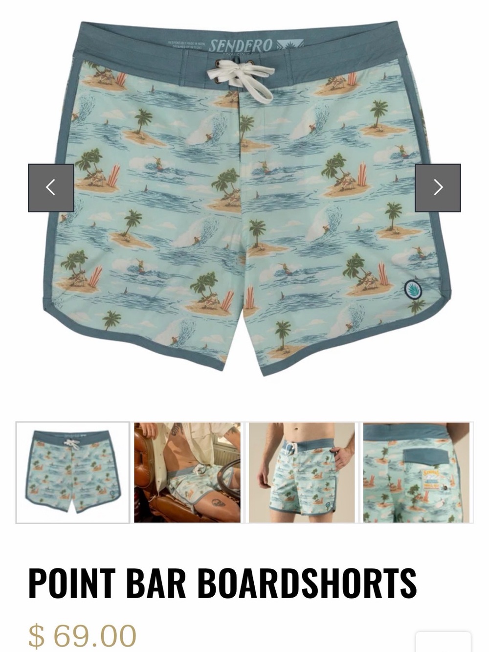 Sendero Light Blue Tropical Print Swim Trunks